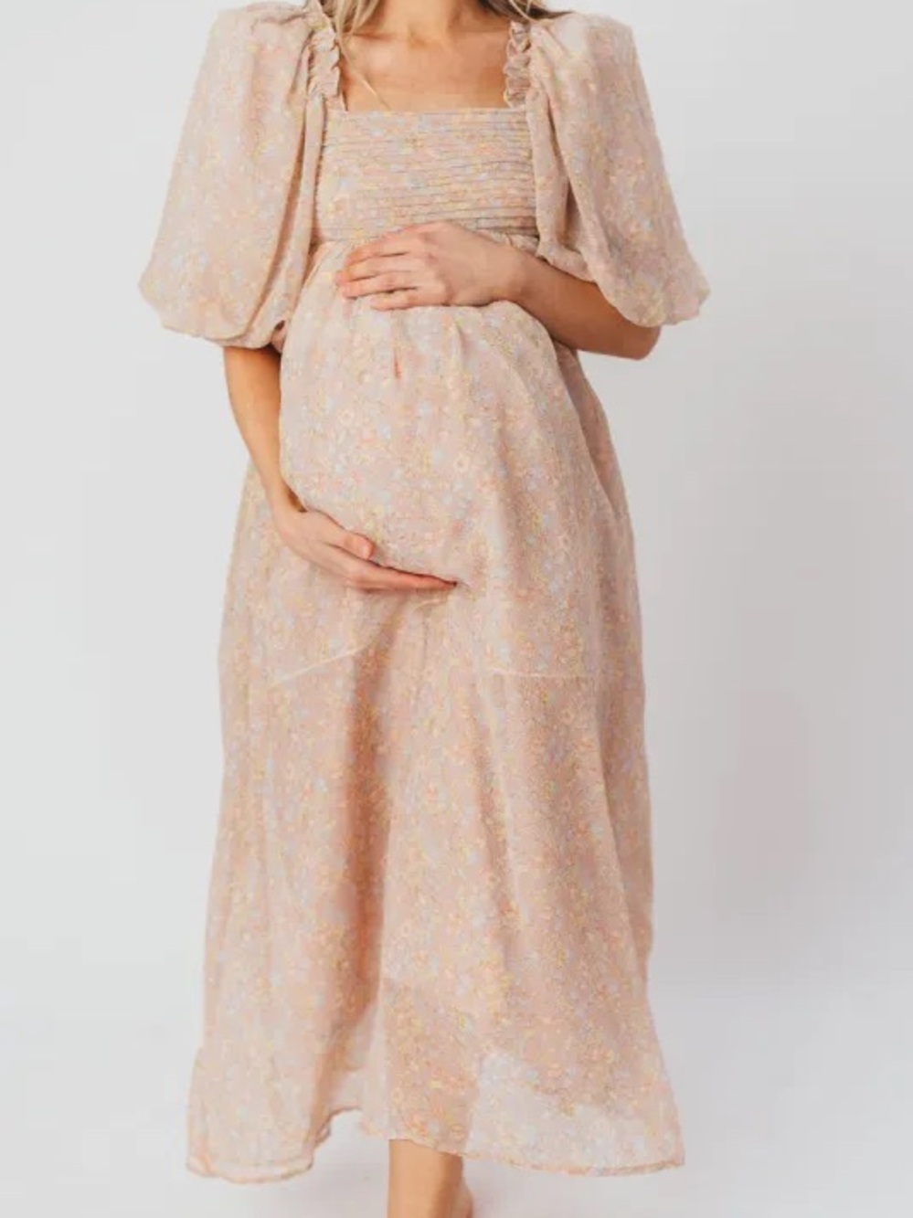 Worth Collective Melody Maxi Dress Pleats Bow Detail Bump Friendly Mauve Floral